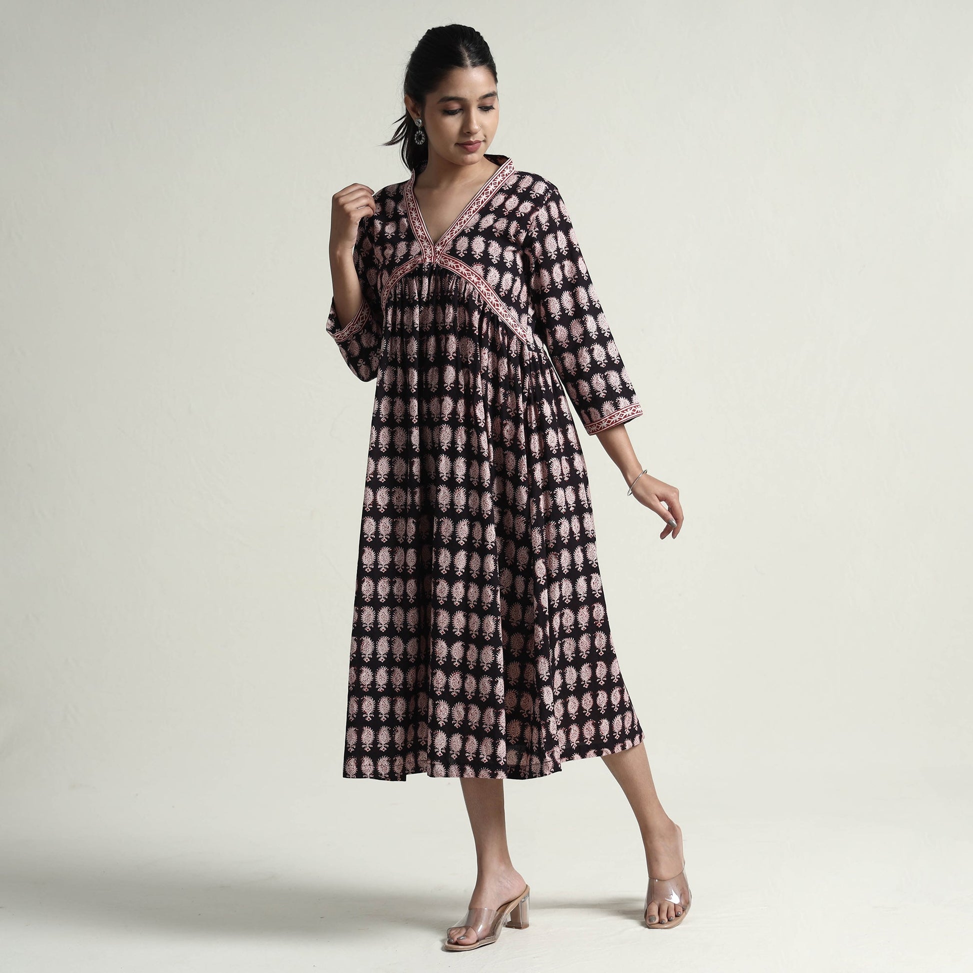 Black - Bagh Block Printed Cotton Dress