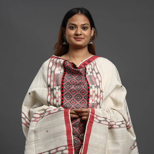 Beige - Assamese Gero Design Mising Eri Silk Handloom Shawl cum Stole