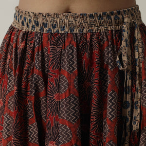 Brown - Ajrakh Block Printed 24 Kali Patchwork Cotton Long Skirt 06