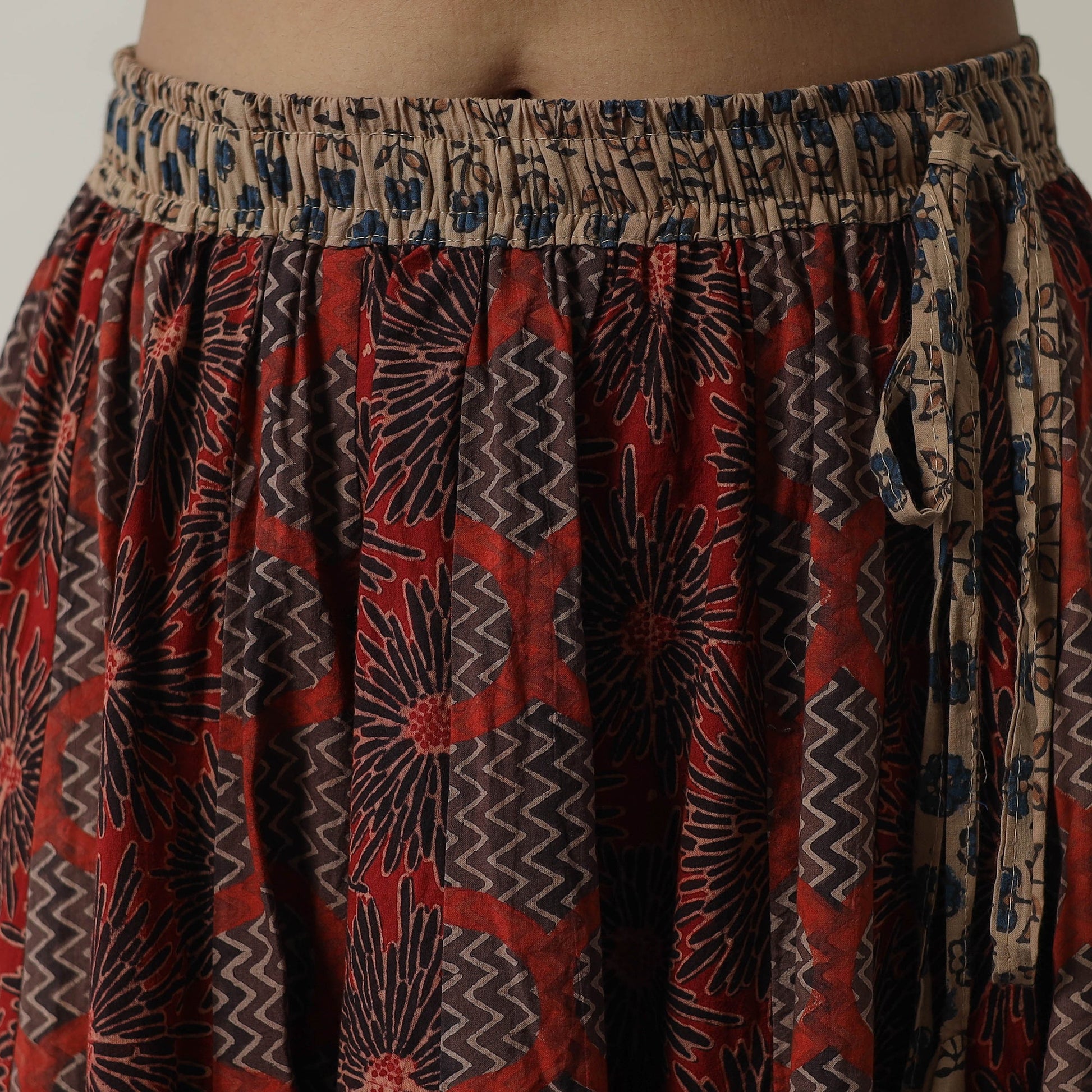 Brown - Ajrakh Block Printed 24 Kali Patchwork Cotton Long Skirt 06