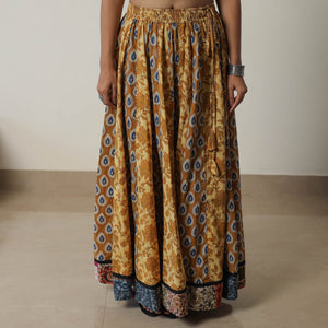 Brown - Bagru Block Printed 24 Kali Patchwork Cotton Long Skirt 07