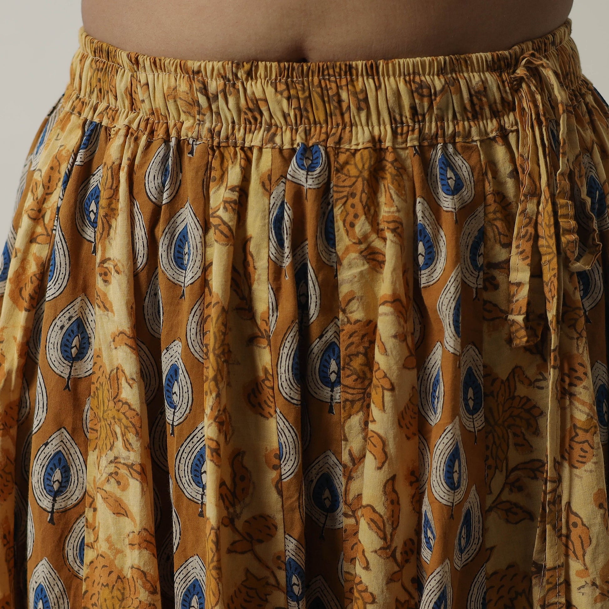Brown - Bagru Block Printed 24 Kali Patchwork Cotton Long Skirt 07