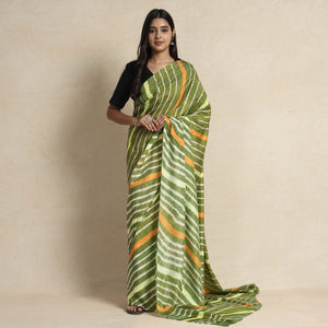 Green - Leheriya Tie-Dye Mulberry Silk Handloom Saree