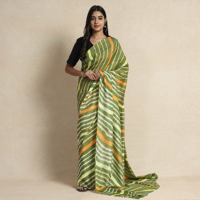 Green - Leheriya Tie-Dye Mulberry Silk Handloom Saree