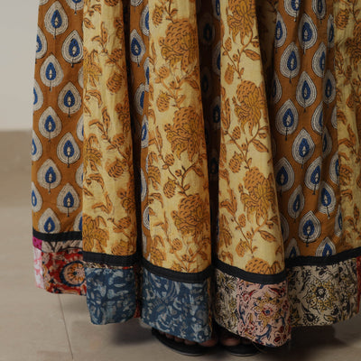 Brown - Bagru Block Printed 24 Kali Patchwork Cotton Long Skirt 07
