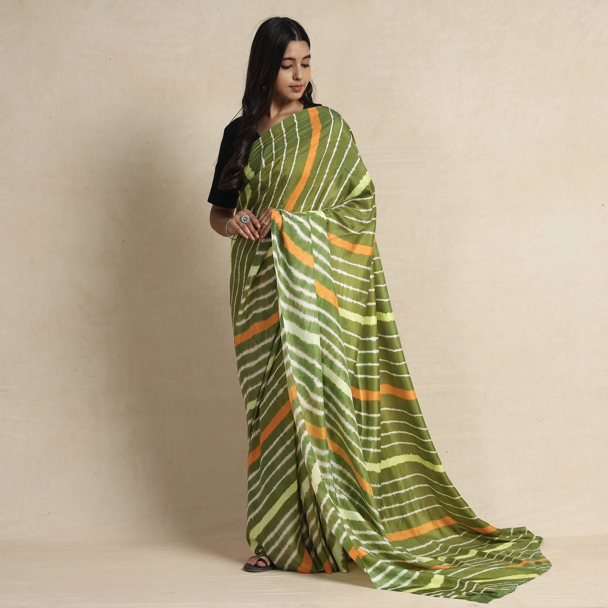 Green - Leheriya Tie-Dye Mulberry Silk Handloom Saree