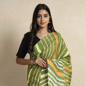 Green - Leheriya Tie-Dye Mulberry Silk Handloom Saree