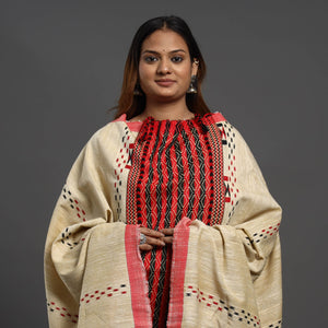 Beige - Assamese Gero Design Mising Eri Silk Handloom Shawl cum Stole