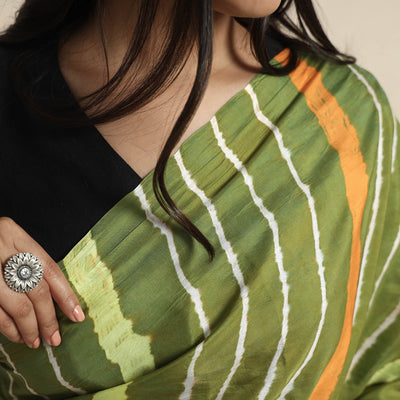 Green - Leheriya Tie-Dye Mulberry Silk Handloom Saree