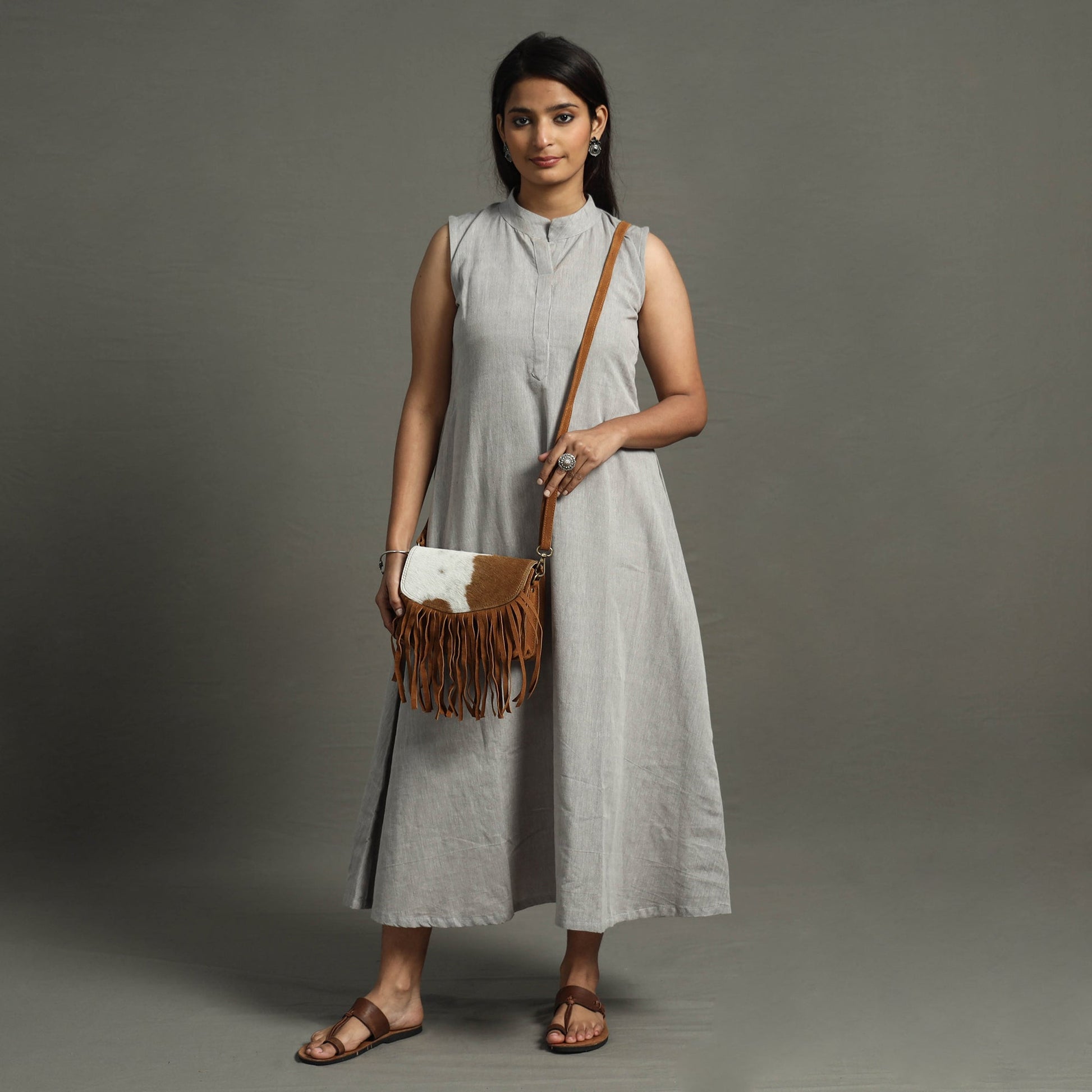 Brown - Handcrafted Suede Leather Fringe Sling Bag