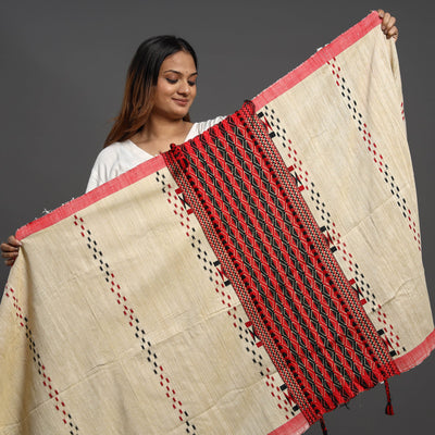 Beige - Assamese Gero Design Mising Eri Silk Handloom Shawl cum Stole