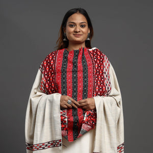 Beige - Assamese Gero Design Mising Eri Silk Handloom Shawl cum Stole