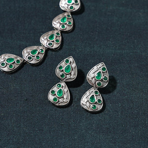 Antique Silver Finish Oxidised Brass Base Stone Work Necklace Set