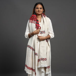Beige - Assamese Gero Design Mising Eri Silk Handloom Shawl cum Stole