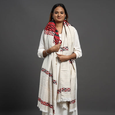 Beige - Assamese Gero Design Mising Eri Silk Handloom Shawl cum Stole