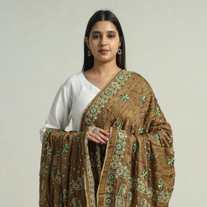 Brown - Kutch Bandhani Tie-Dye Modal Silk Zari Work Dupatta 60