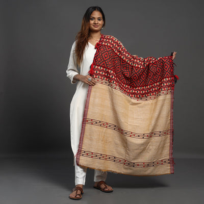 Beige - Assamese Gero Design Mising Eri Silk Handloom Shawl cum Stole