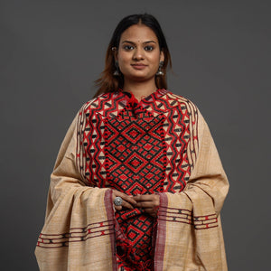 Beige - Assamese Gero Design Mising Eri Silk Handloom Shawl cum Stole
