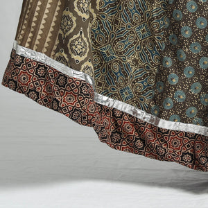 Brown - Ajrakh Block Printed 24 Kali Patchwork Cotton Long Skirt
