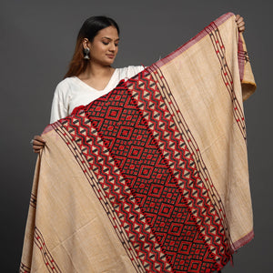 Beige - Assamese Gero Design Mising Eri Silk Handloom Shawl cum Stole