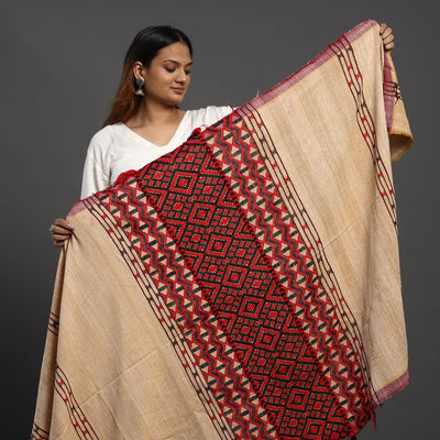 Beige - Assamese Gero Design Mising Eri Silk Handloom Shawl cum Stole