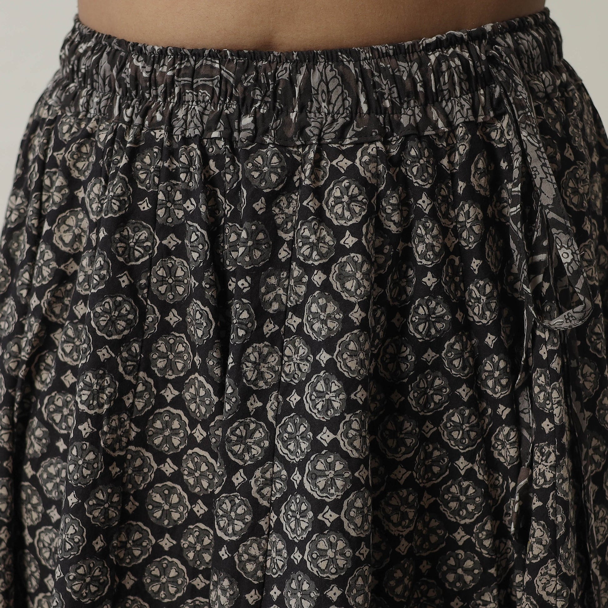 Black - Bagru Block Printed 24 Kali Patchwork Cotton Long Skirt 09