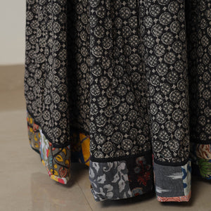 Black - Bagru Block Printed 24 Kali Patchwork Cotton Long Skirt 09