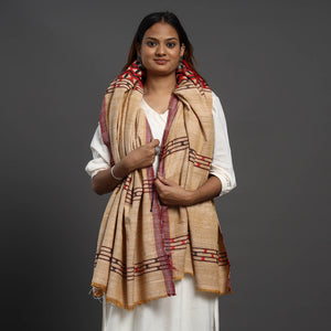 Beige - Assamese Gero Design Mising Eri Silk Handloom Shawl cum Stole