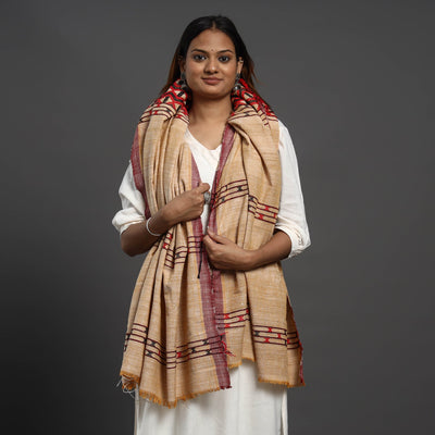 Beige - Assamese Gero Design Mising Eri Silk Handloom Shawl cum Stole