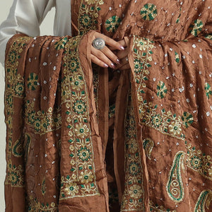 Brown - Kutch Bandhani Tie-Dye Modal Silk Zari Work Dupatta 63