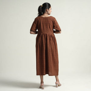 Brown - Bagh Block Printed Cotton Dress