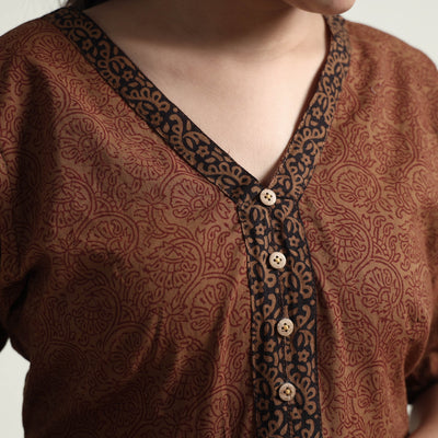 Brown - Bagh Block Printed Cotton Dress