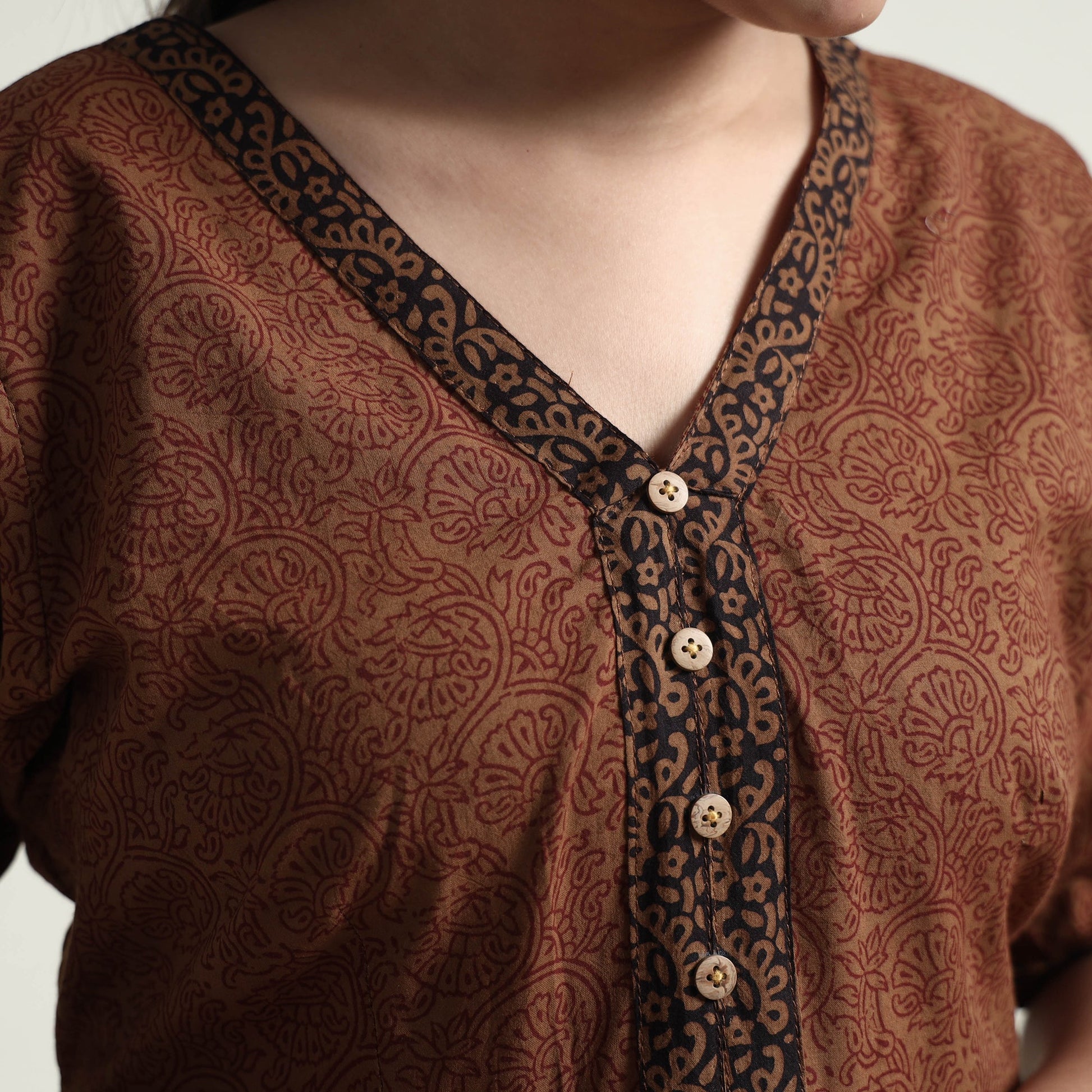 Brown - Bagh Block Printed Cotton Dress