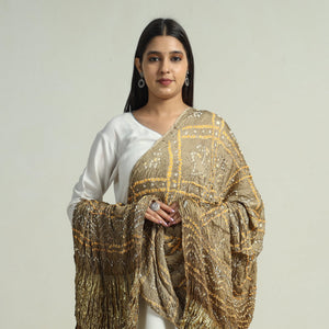 Brown - Kutch Bandhani Tie-Dye Modal Silk Zari Border Dupatta 67