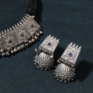 Antique Silver Finish Oxidised Brass Base Choker Necklace Set