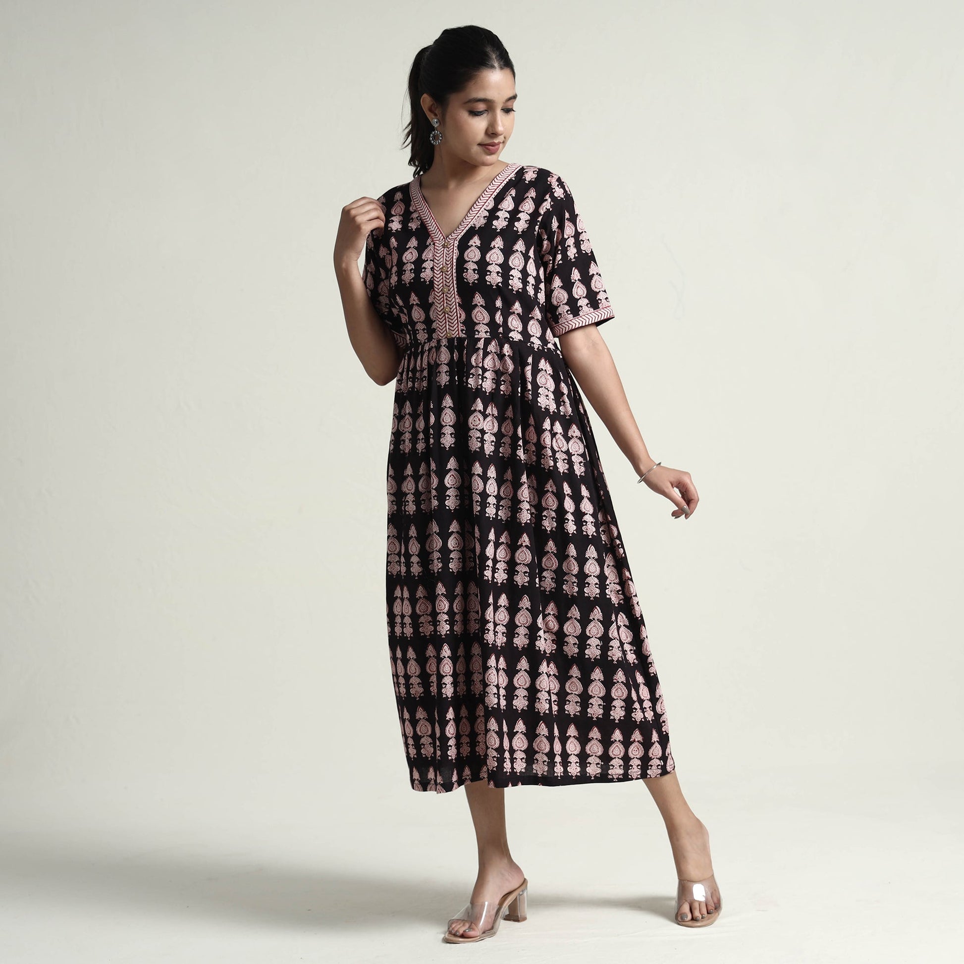 Black - Bagh Block Printed Cotton Dress