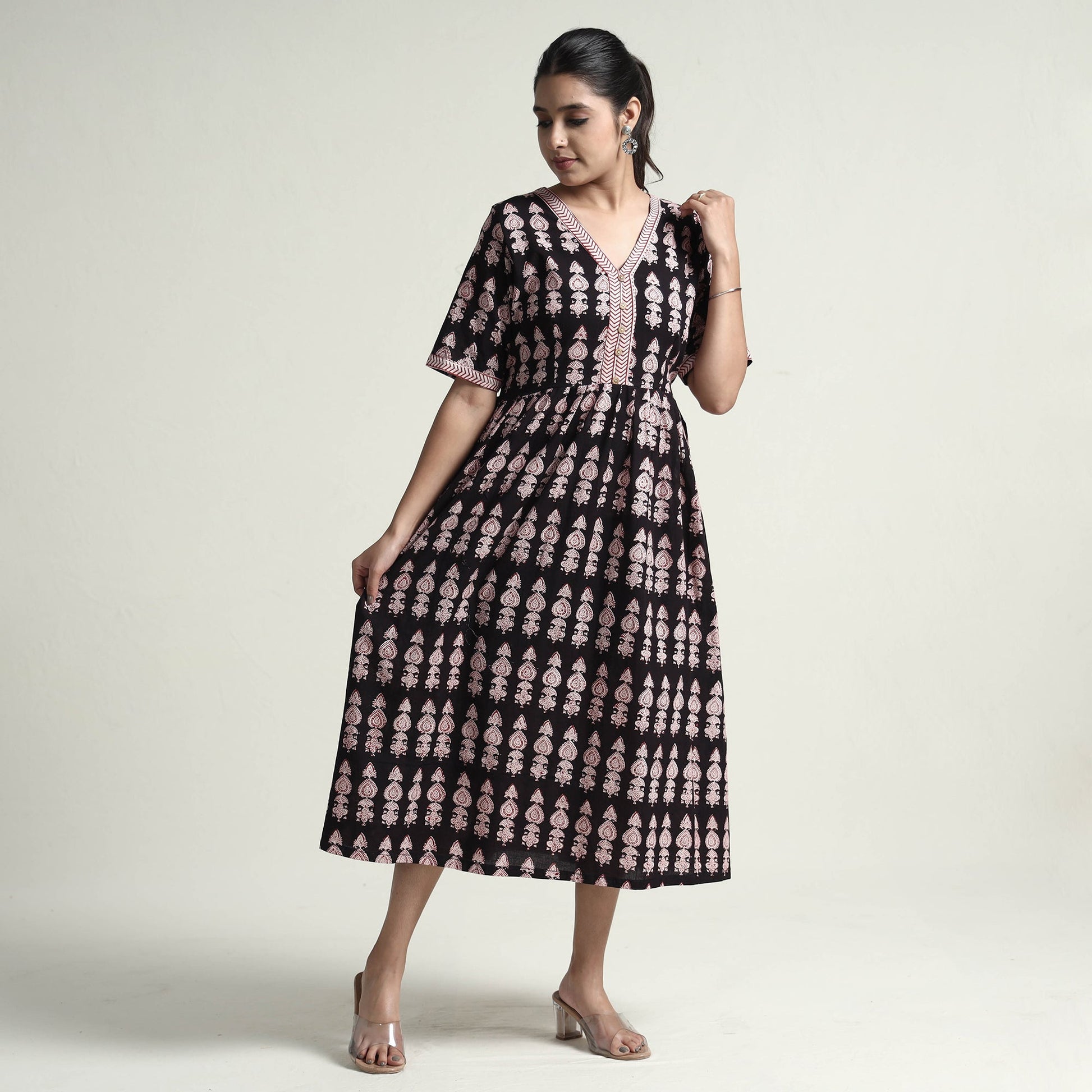 Black - Bagh Block Printed Cotton Dress