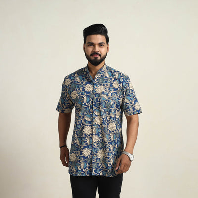 Blue - Cotton Men Kalamkari Print Shirt 05