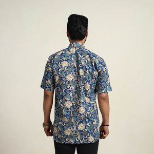 Blue - Cotton Men Kalamkari Print Shirt 05