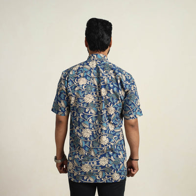 Blue - Cotton Men Kalamkari Print Shirt 05