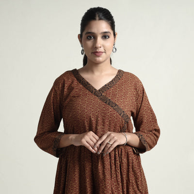 Brown - Bagh Block Printed Cotton Dress