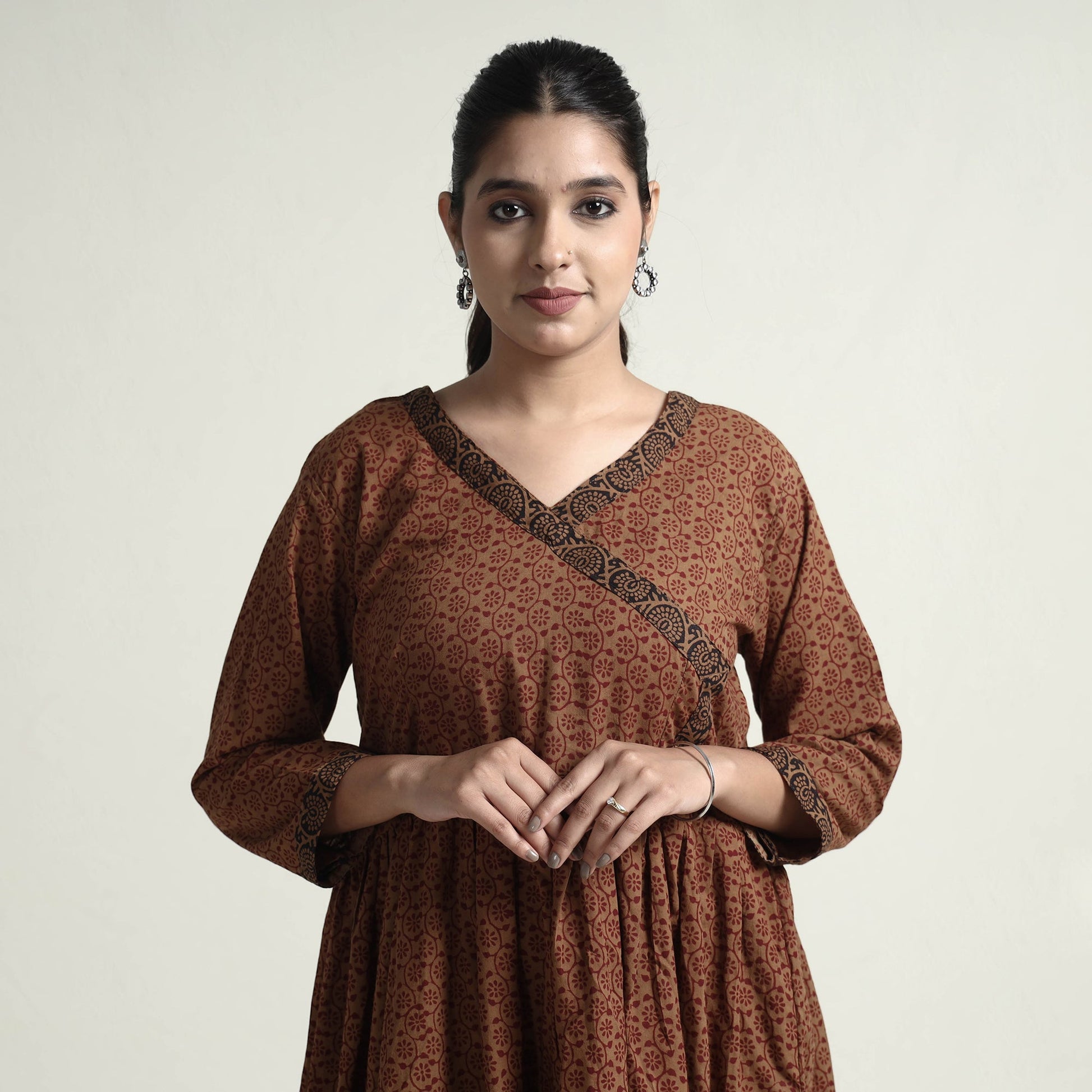Brown - Bagh Block Printed Cotton Dress