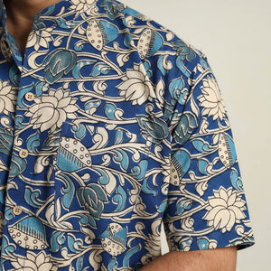 Blue - Cotton Men Kalamkari Print Shirt 05