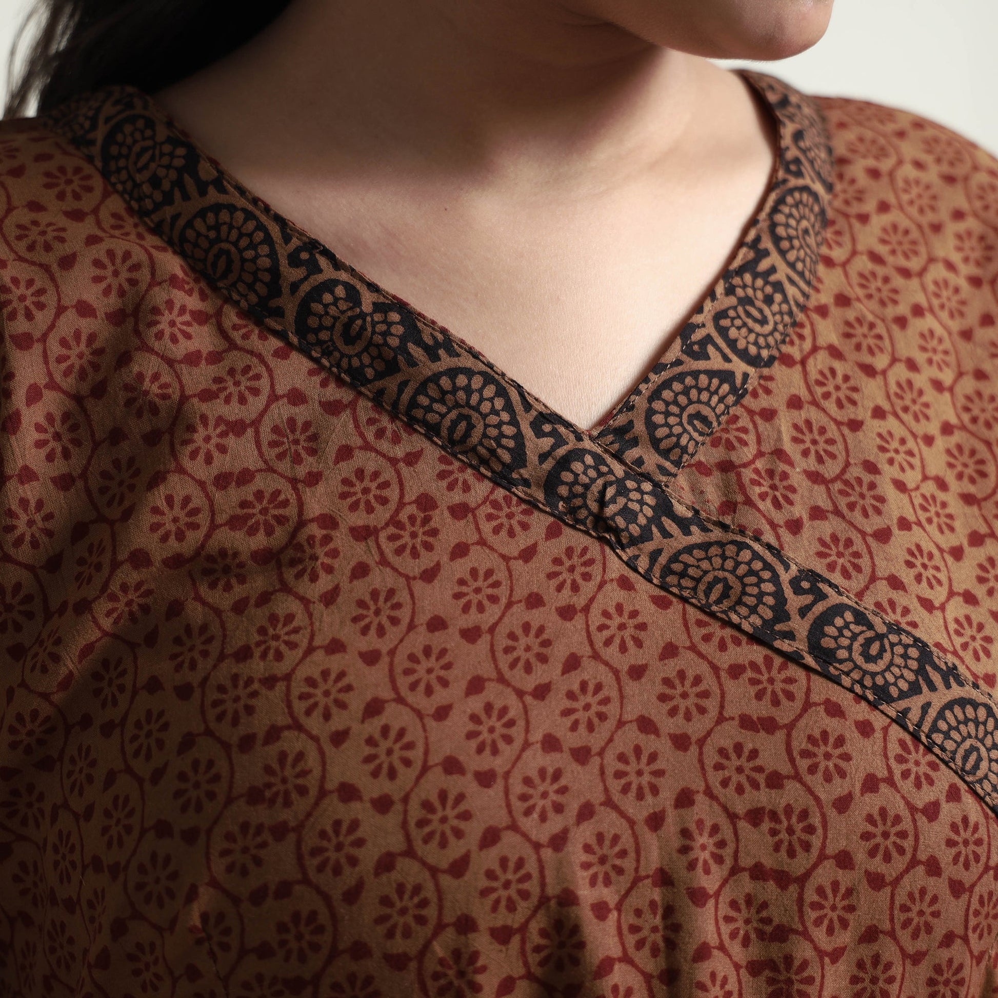 Brown - Bagh Block Printed Cotton Dress
