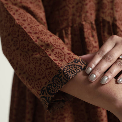 Brown - Bagh Block Printed Cotton Dress