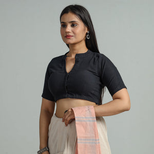 Black - Plain Cotton Stitched Blouse 34