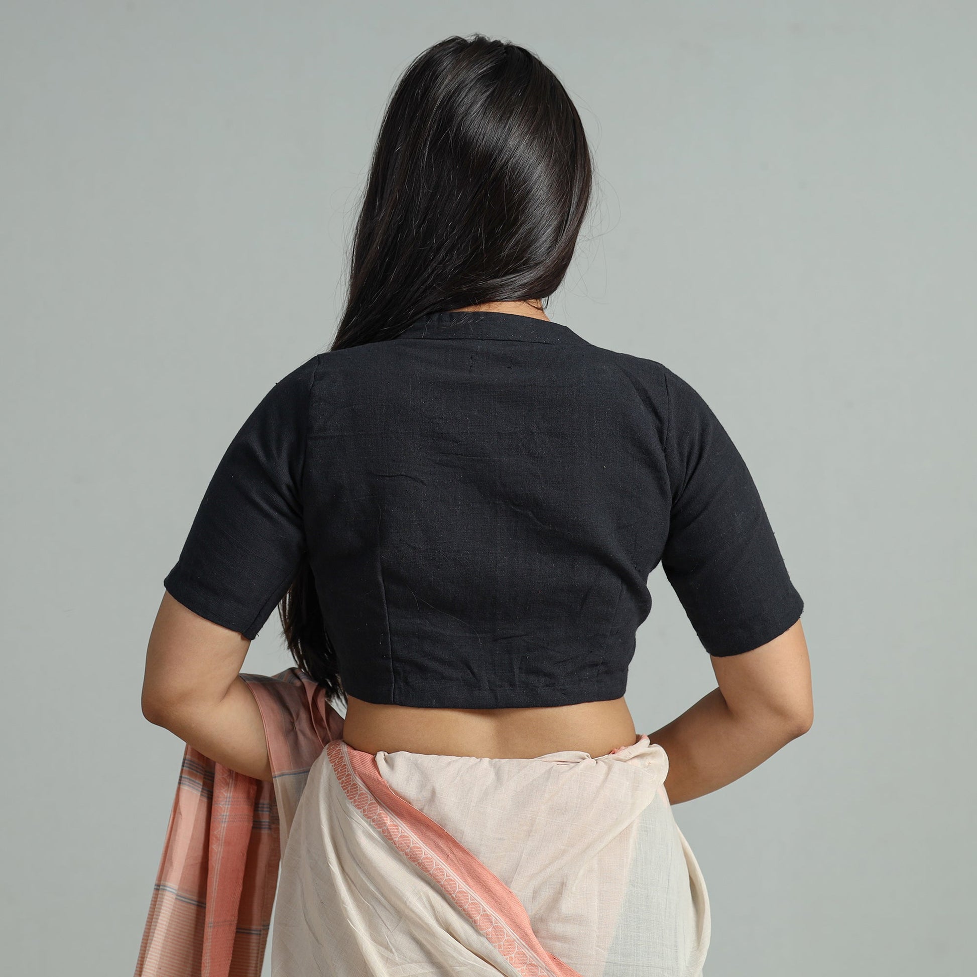 Black - Plain Cotton Stitched Blouse 34