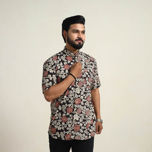 Black - Cotton Men Kalamkari Print Shirt 07