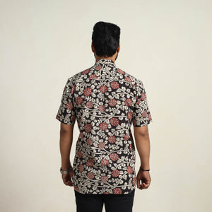 Black - Cotton Men Kalamkari Print Shirt 07