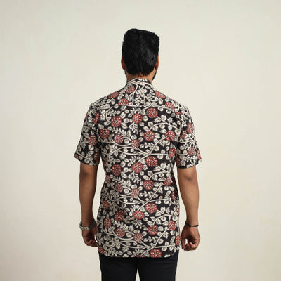 Black - Cotton Men Kalamkari Print Shirt 07